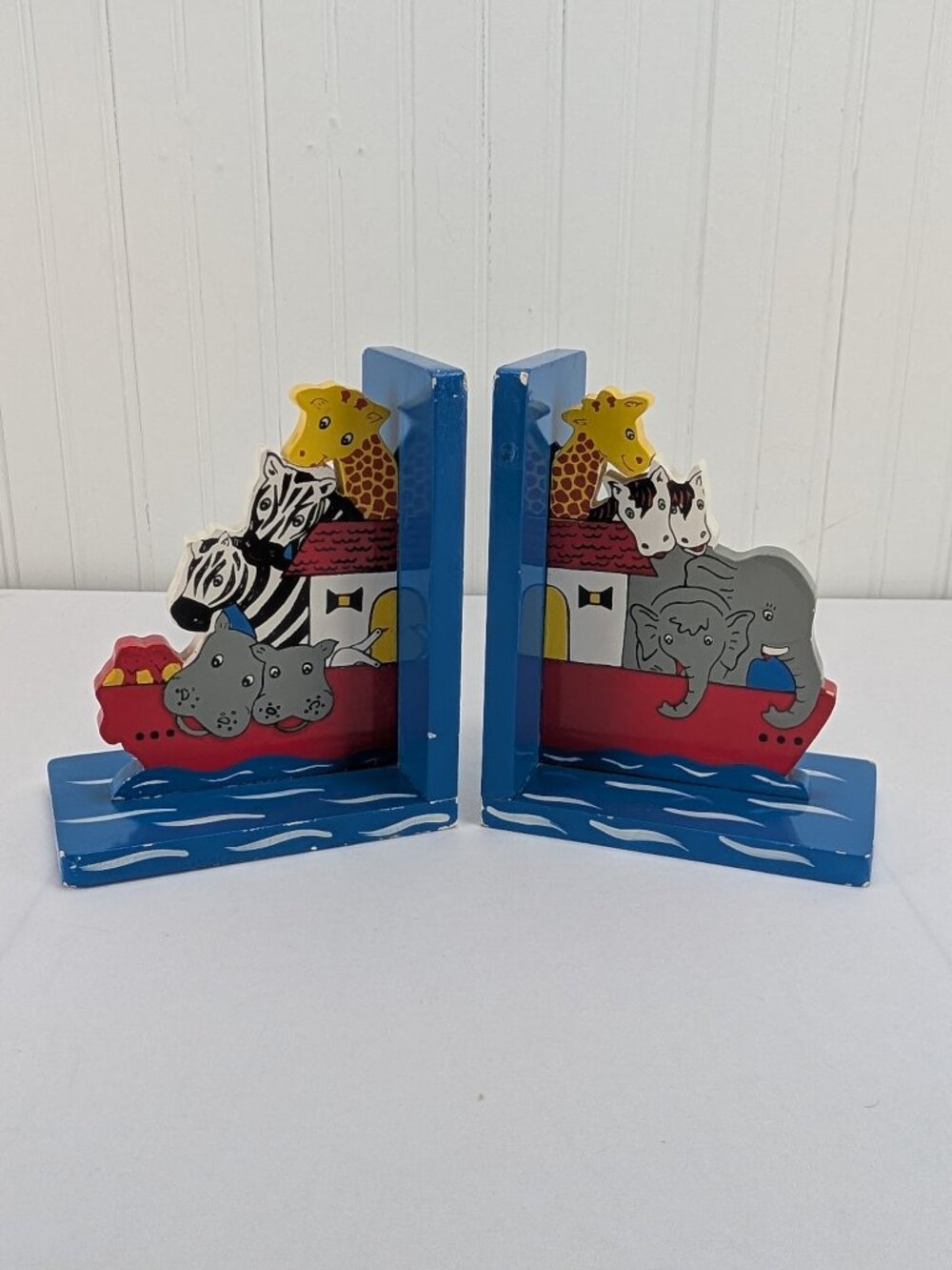PJ Toys Noah's Ark Bookends Vintage Christian Nursery Playroom Decor Wood